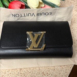 Louis Vuitton Black Clutch with Gold Chain
